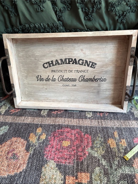 Other - Champagne Wooden Serving Tray with Handles - Distressed White